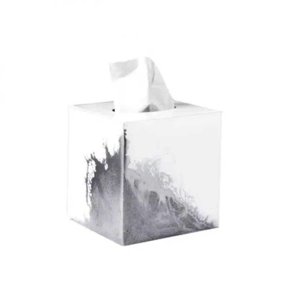 Lava/Explosive Pure White/Silver  Square Tissue Holder (5.75"L x 5.25"W x 6"H)