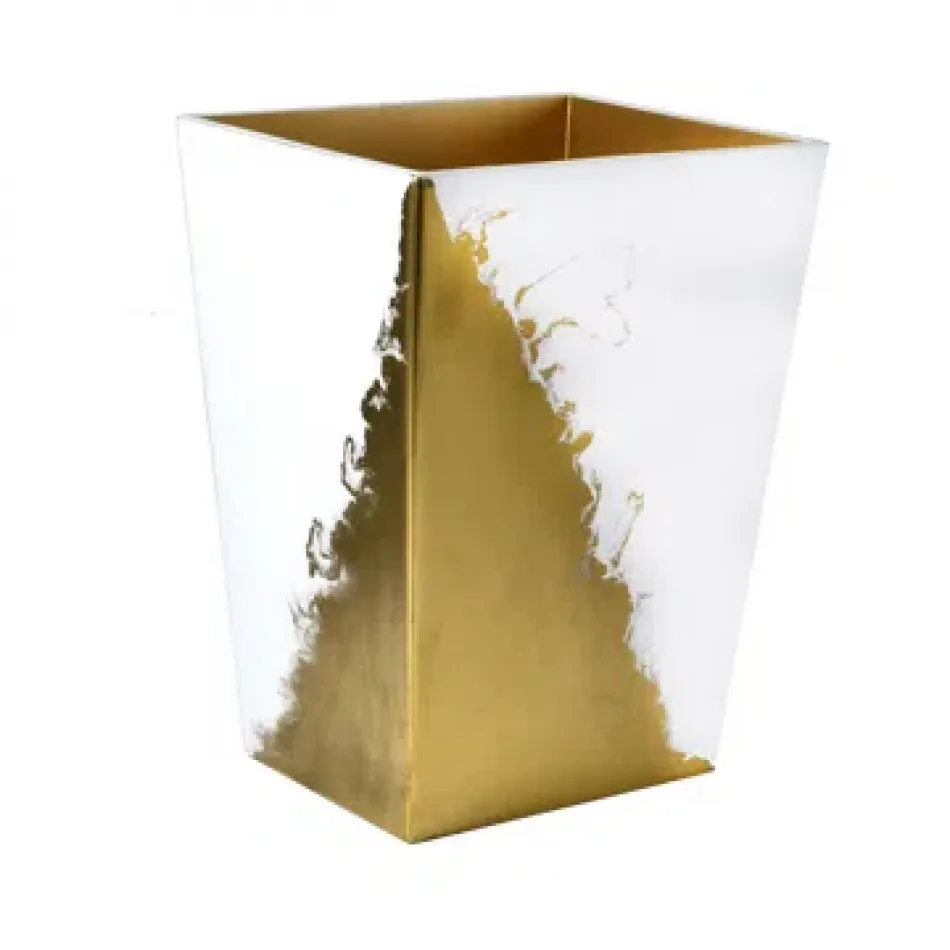 Lava/Explosive Pure White/Gold  Straight Wastebasket + Liner (8.75"L x 7"W x 11.5"H)