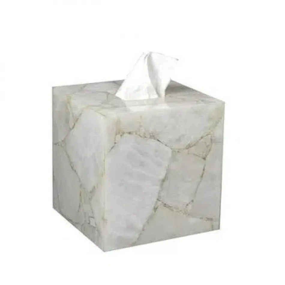 Taj Gemstone Milky White Quartz  Square Tissue Holder (5.75"L x 5.75"W x 6"H)