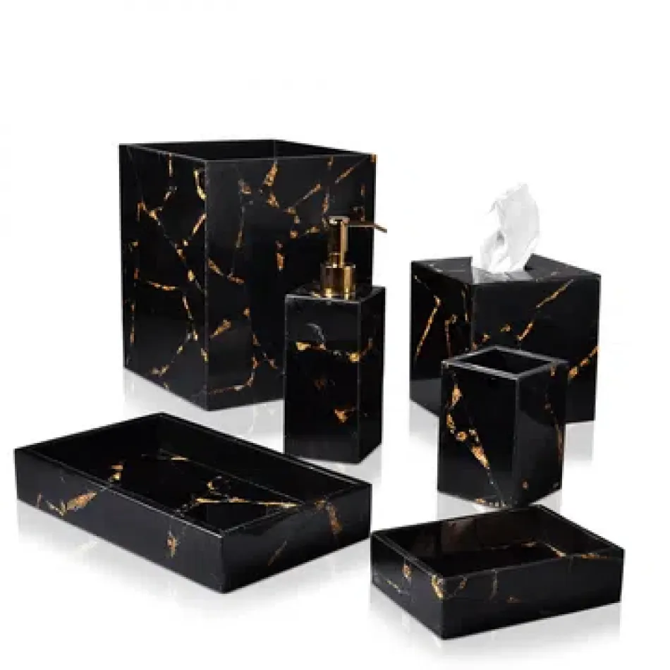 Taj Premium Gemstone Obsidian/Gold Foil  Large Tray with Square Feet (15"L x 10"W x 1"H)