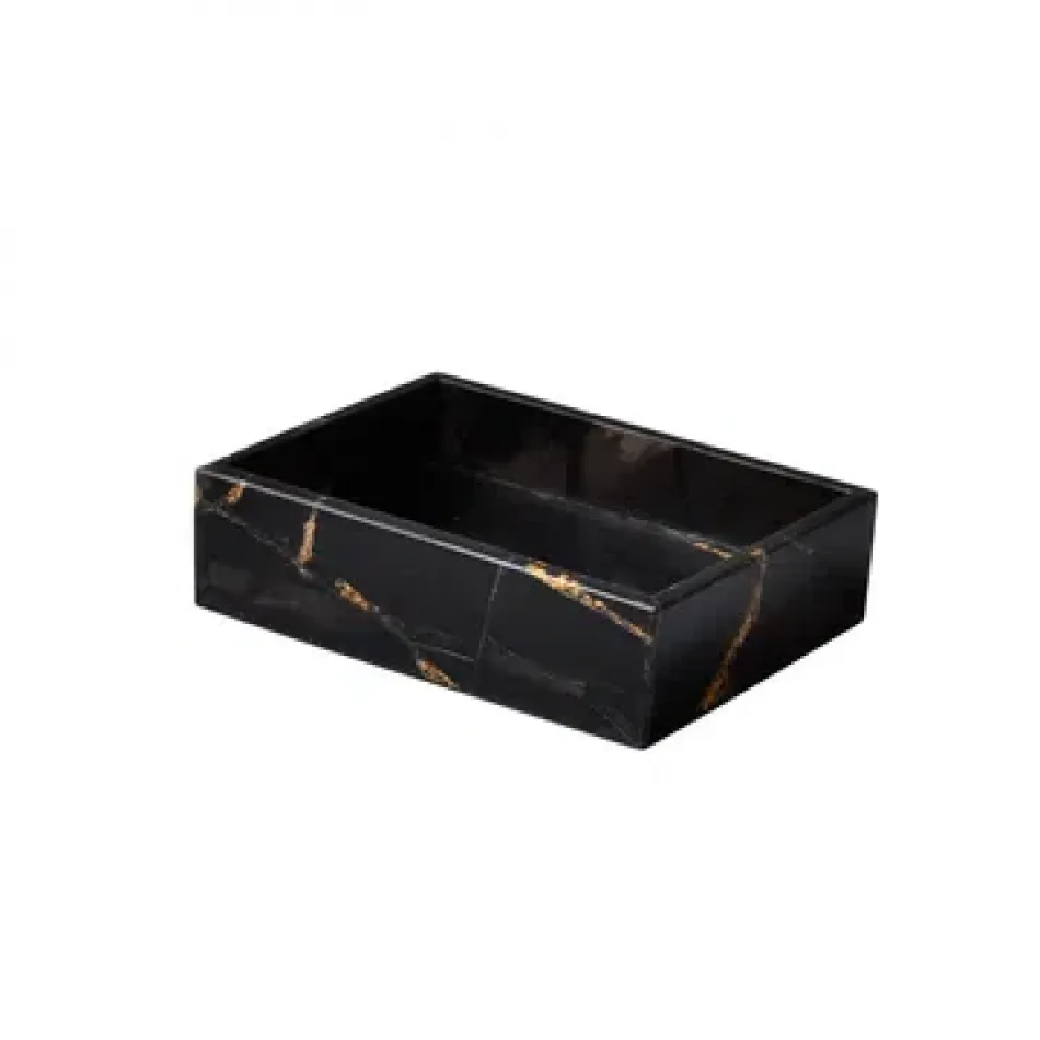 Taj Premium Gemstone Obsidian/Gold Foil  Soap Dish (5.5"L x 4"W x 1.5"H)
