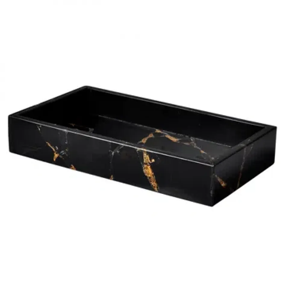 Taj Premium Gemstone Obsidian/Gold Foil  Flat Towel Holder/Small Tray (10"L x 6"W x 2"H)