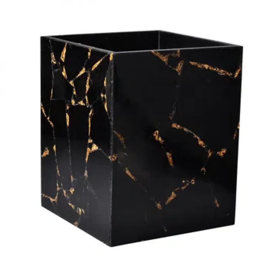 Taj Premium Gemstone Obsidian/Gold Foil  Wastebasket + Liner (8"L x 8"W x 10"H)