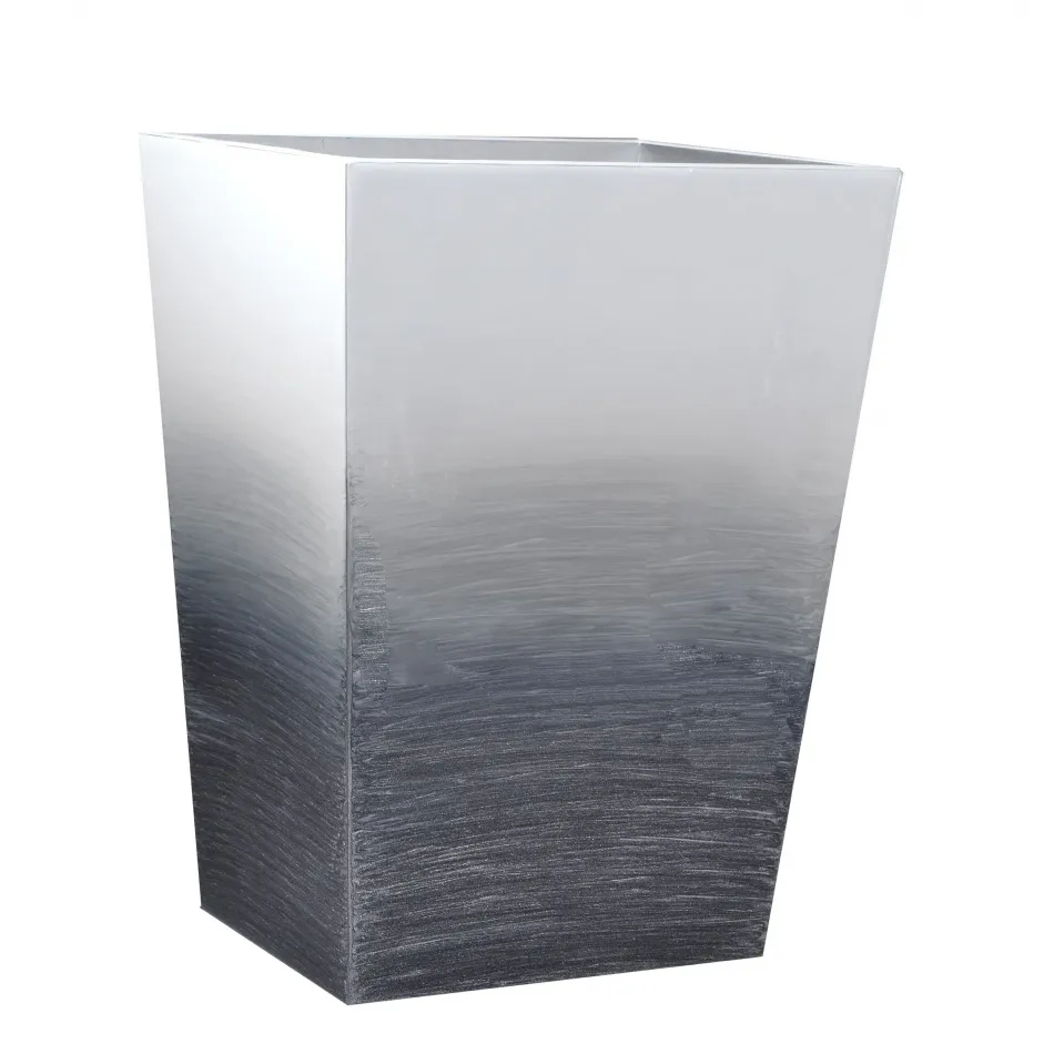 Ombre Gray/Silver Enamel  Straight Wastebasket + Liner (8.75"L x 7"W x 11.5"H)