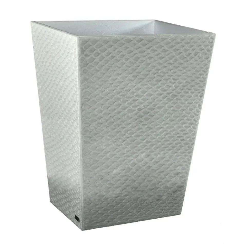 Pacific Fine Silver Enamel/Silver Trim  Straight Wastebasket + Liner (8.75"L x 7"W x 11.25"H)