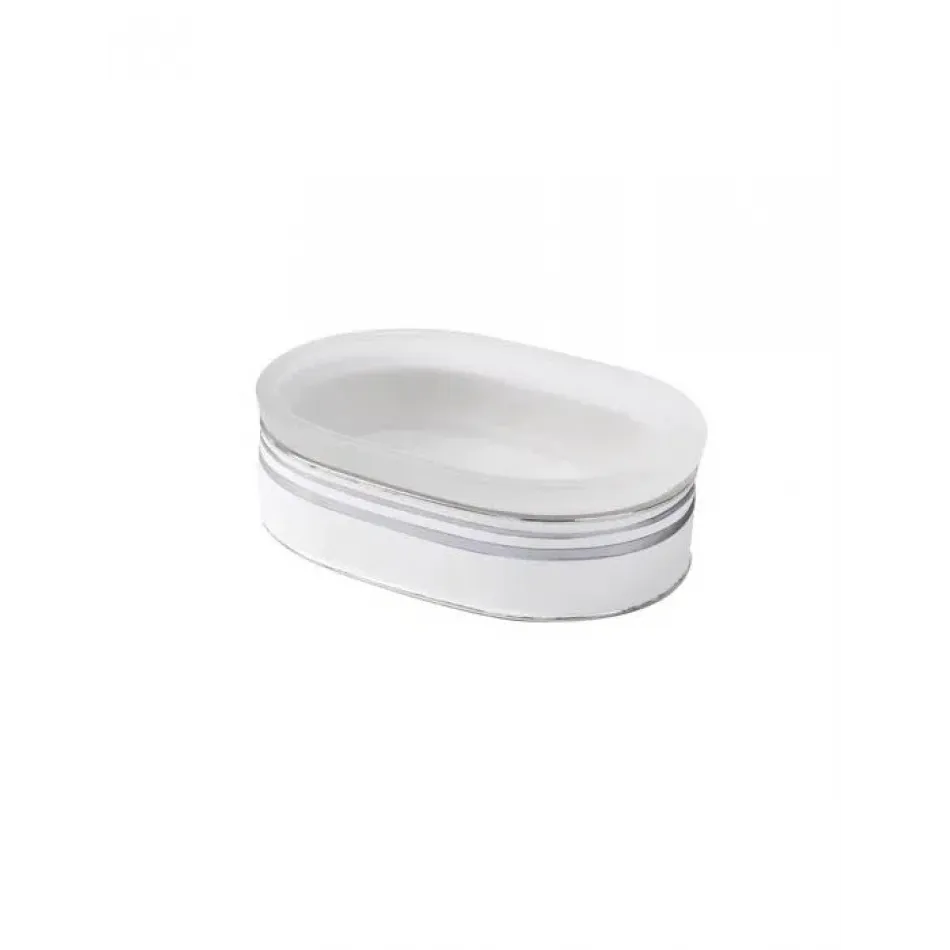 Resort Pure Enamel/Silver Trim Oval Soap Dish (5.5"L x 4"W x 1.75"H)