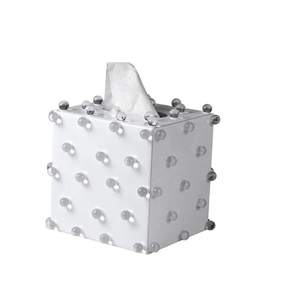 Roxy Pure White Enamel/Silver  Square Tissue Holder (5.75"L x 5.25"W x 6"H)