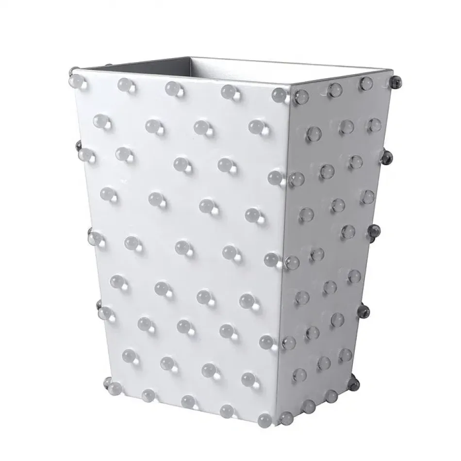 Roxy Pure White Enamel/Silver  Straight Wastebasket + Liner (8.75"L x 7"W x 11.5"H)