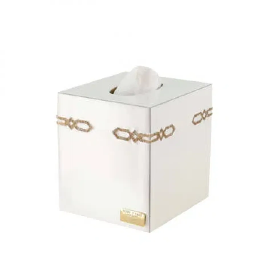 Salzburg Oatmeal Gold Enamel/Golden Shadow Swarovski Crystal Trim  Square Tissue Holder (5.75"L x 5.25"W x 6"H)