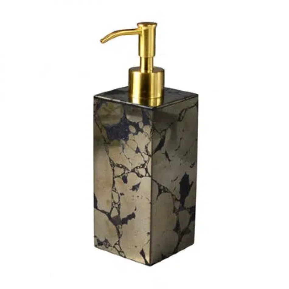 Taj Gemstone Pyrite  Lotion/Soap Dispenser (3"L x 3"W x 8.5"H) Gold Pump