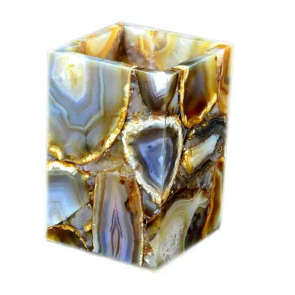 Taj Premium Gemstone Agate  Brush Holder (3"L x 3"W x 4"H)