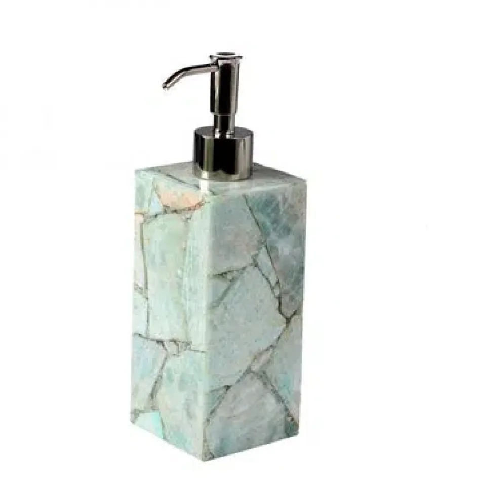 Taj Premium Gemstone Amazonite  Lotion/Soap Dispenser (3"L x 3"W x 8.5"H) Silver Pump