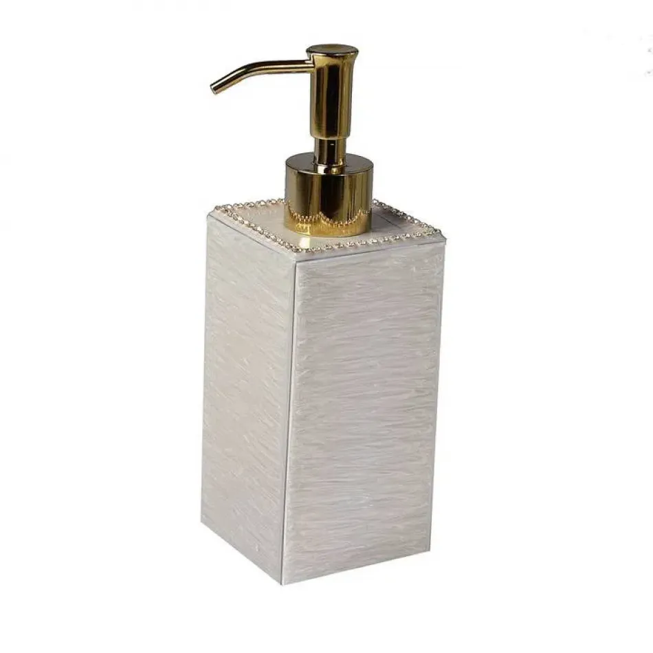 Audrey Moonglow Enamel/Gold Trim Lotion/Soap Dispenser (2.75"W x 8.25"H)