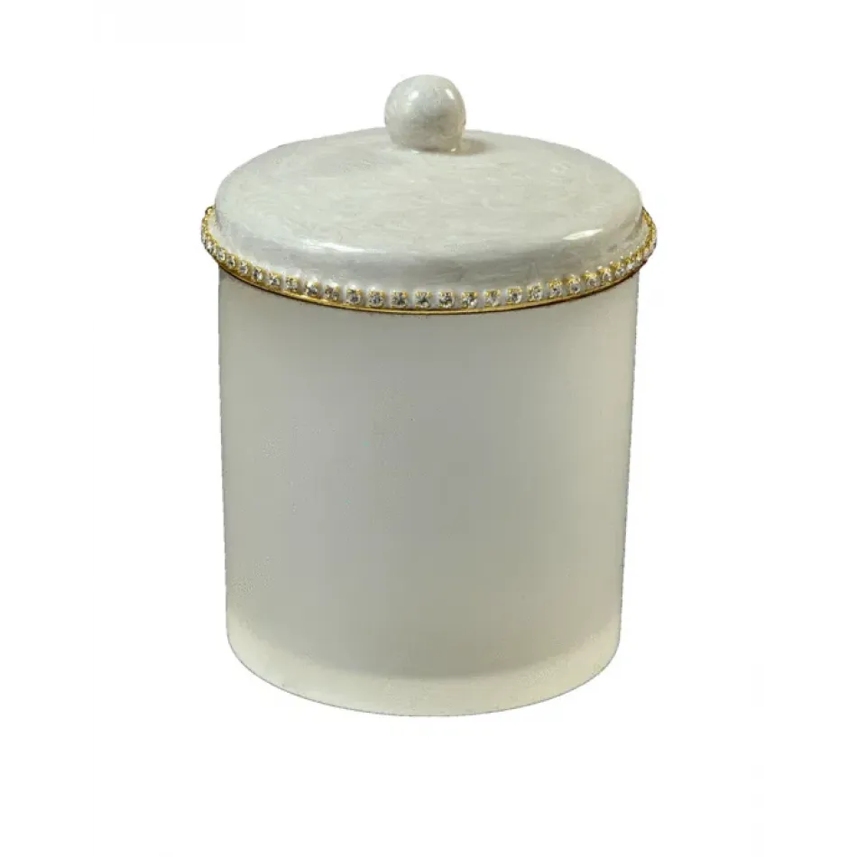 Audrey Moonglow Enamel/Gold Trim Round Q-Tip/Cotton Ball Holder (3.75"W x 5.5"H)