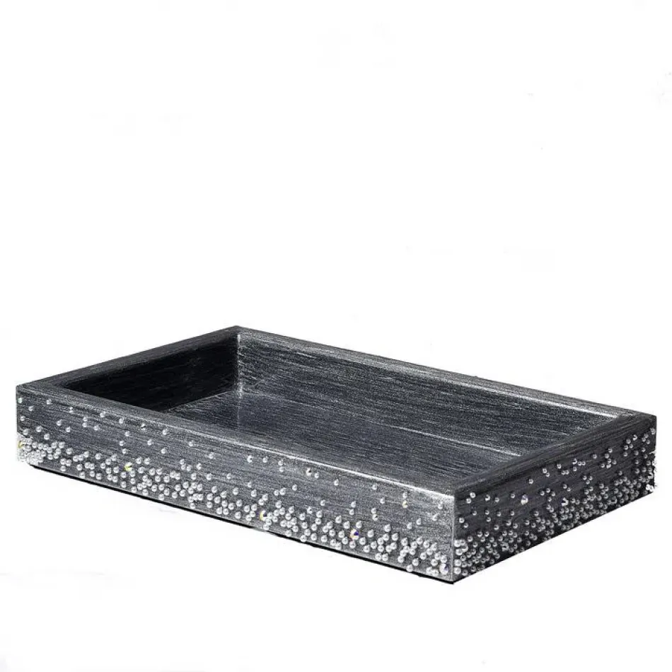 Caviar Platinum Enamel/Silver Trim Small Rectangle Tray (10"L x 6"W x 1.5"H)