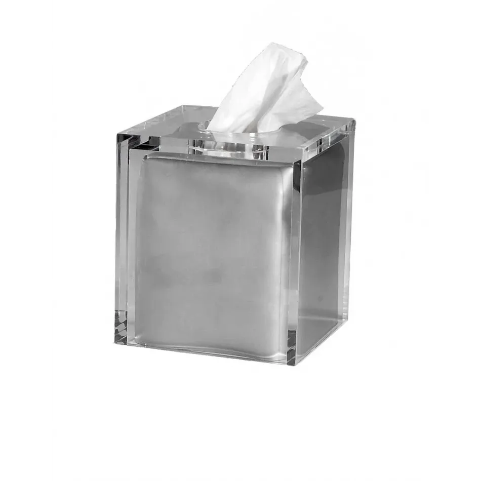 Ice Clear Lucite  Square Tissue Holder (5.75"W x 6.5"H) Silver Liner