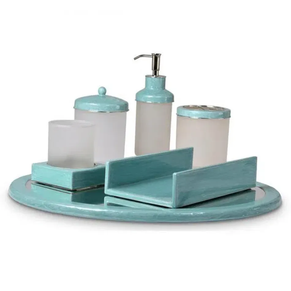 Essentials Aqua Pearlized Enamel with Gold Trim  Wood Flat Towel Holder (8"L x 5"W x 2"H)