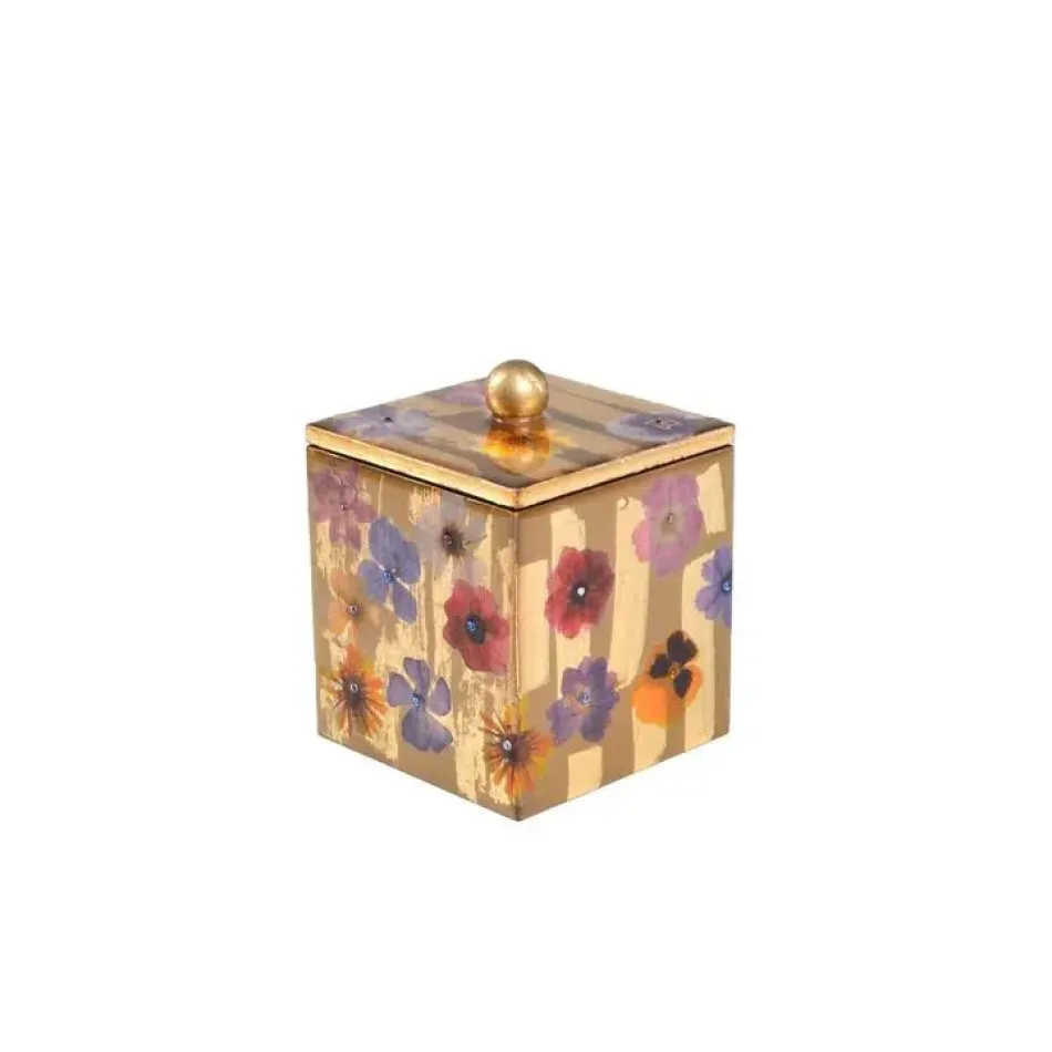 Fleur/Wildflowers with Cabochon Stones/Gold Trim Tall Square Container (3.75"W X 3.75"L X 5"H)