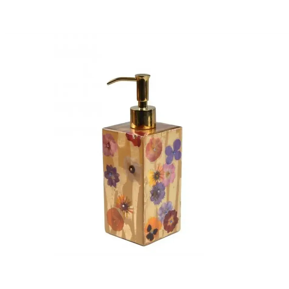 Fleur/Wildflowers with Cabochon Stones/Gold Trim Box Pump (2.75"W X 8.25"H)