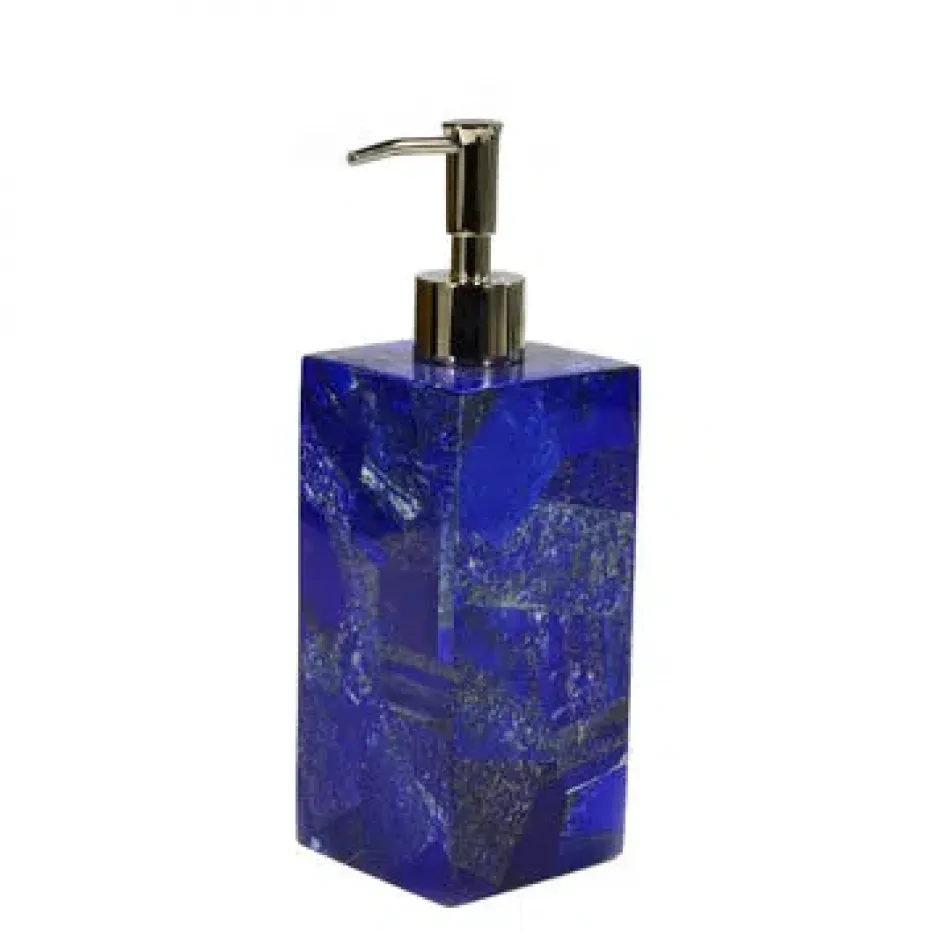 Taj Premium Gemstone Lapis  Lotion/Soap Dispenser (3"L x 3"W x 8.5"H) Silver Pump