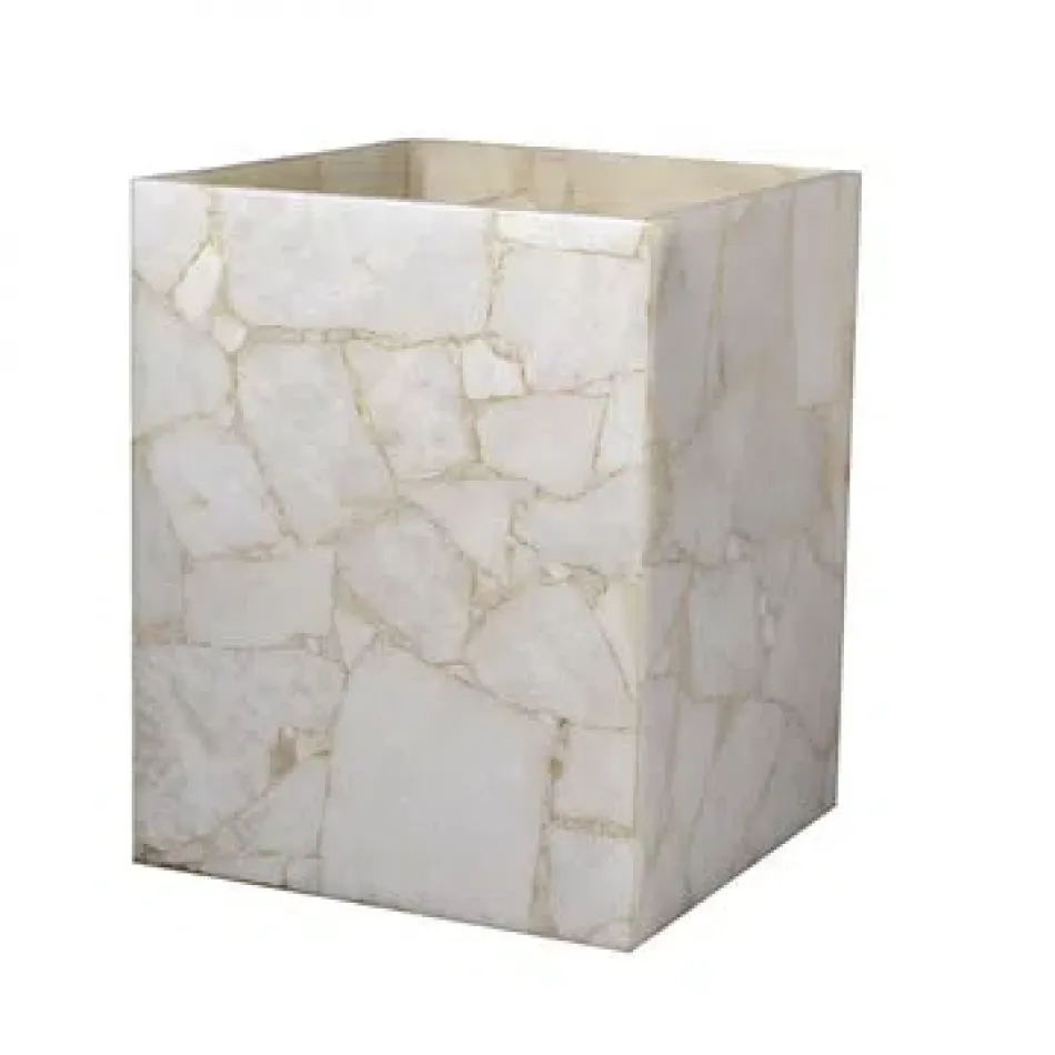 Taj Gemstone Milky White Quartz  Wastebasket + Liner(8"L x 8"W x 10"H)