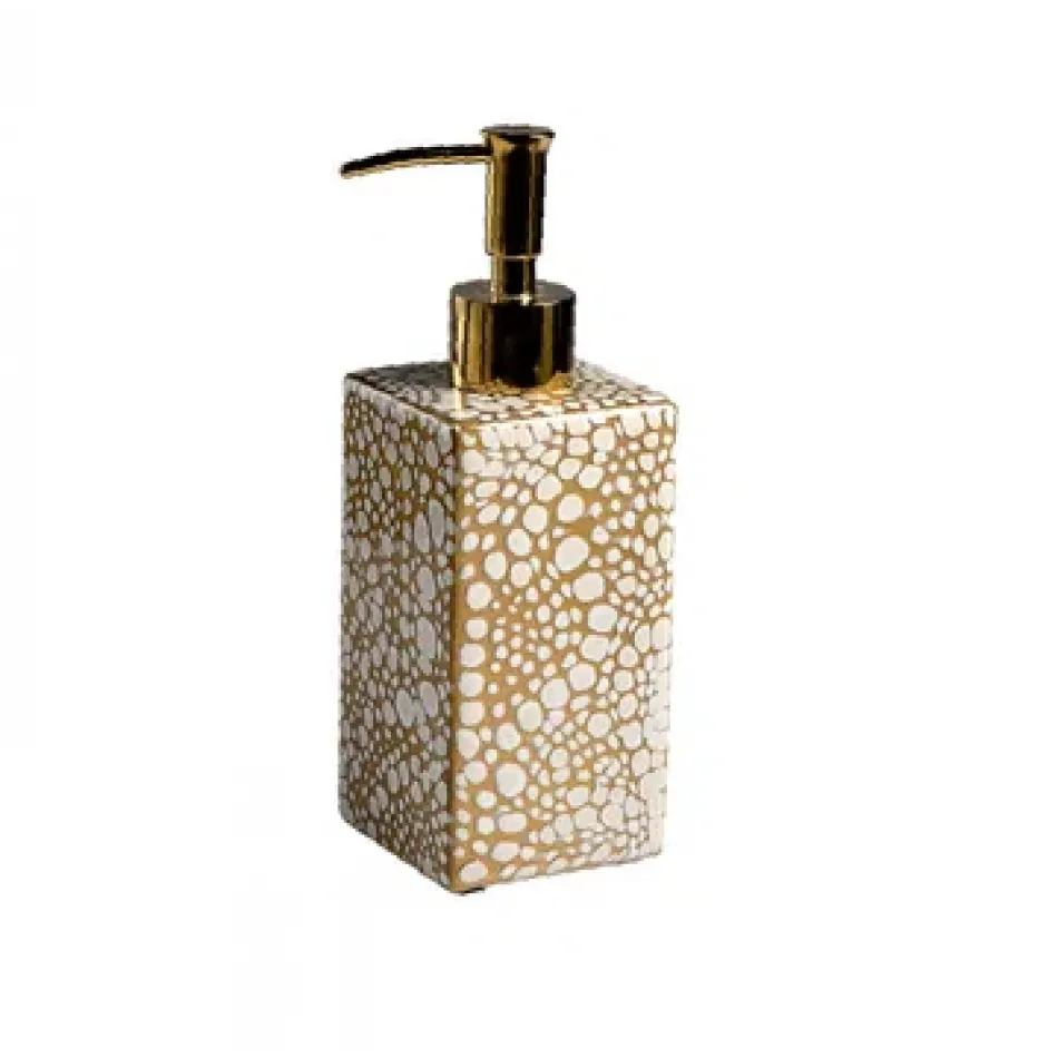 Prosecco Oatmeal/Ecru/Gold Enamel  Lotion/Soap Dispenser (2.75"W x 8.25"H)