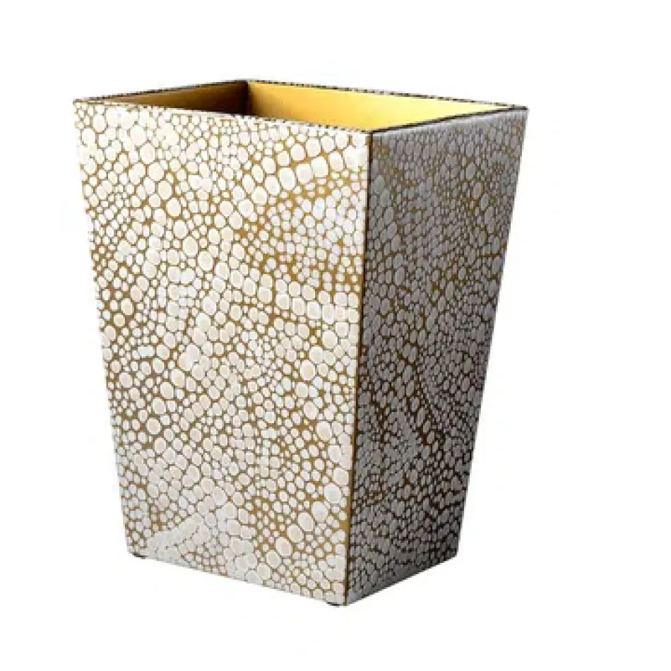 Prosecco Oatmeal/Ecru/Gold Enamel  Straight Wastebasket + Liner (8.75"L x 7"W x 11.5"H)