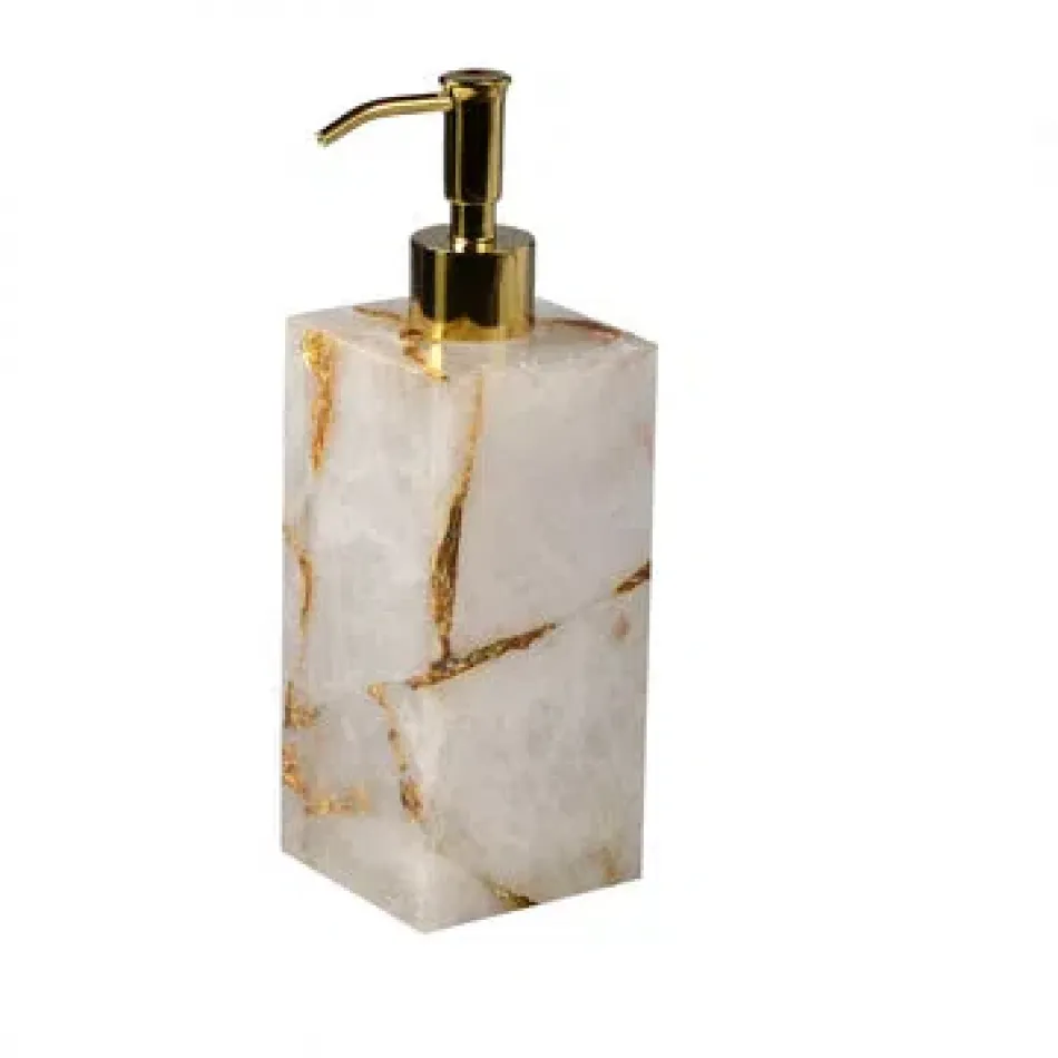 Taj Premium Gemstone Rock Crystal/Gold Foil  Lotion/Soap Dispenser (3"L x 3"W x 8.5"H) Gold Pump