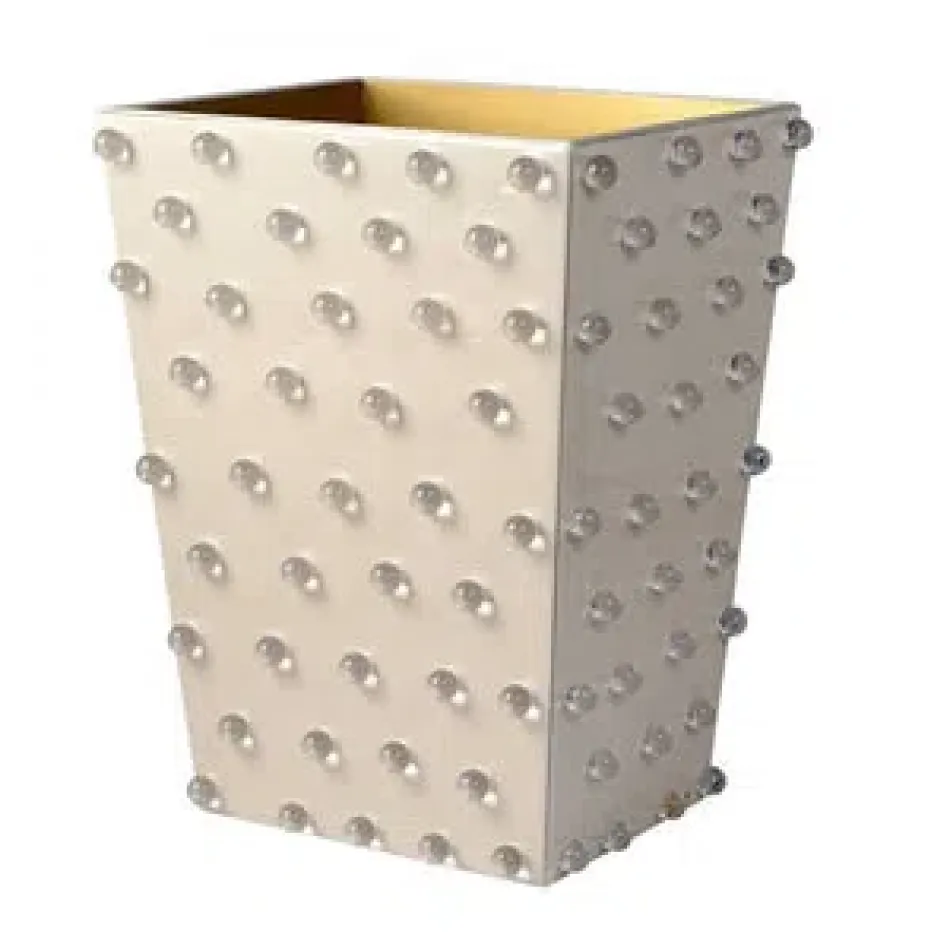 Roxy Ecru Enamel/Gold  Straight Wastebasket + Liner (8.75"L x 7"W x 11.5"H)