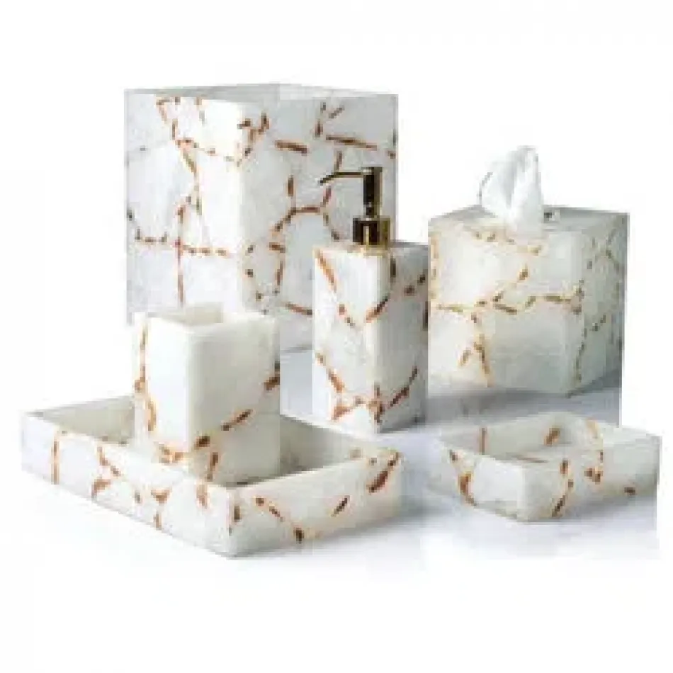 Taj Premium Gemstone Milk Quartz/Gold Foil Bath Accessories