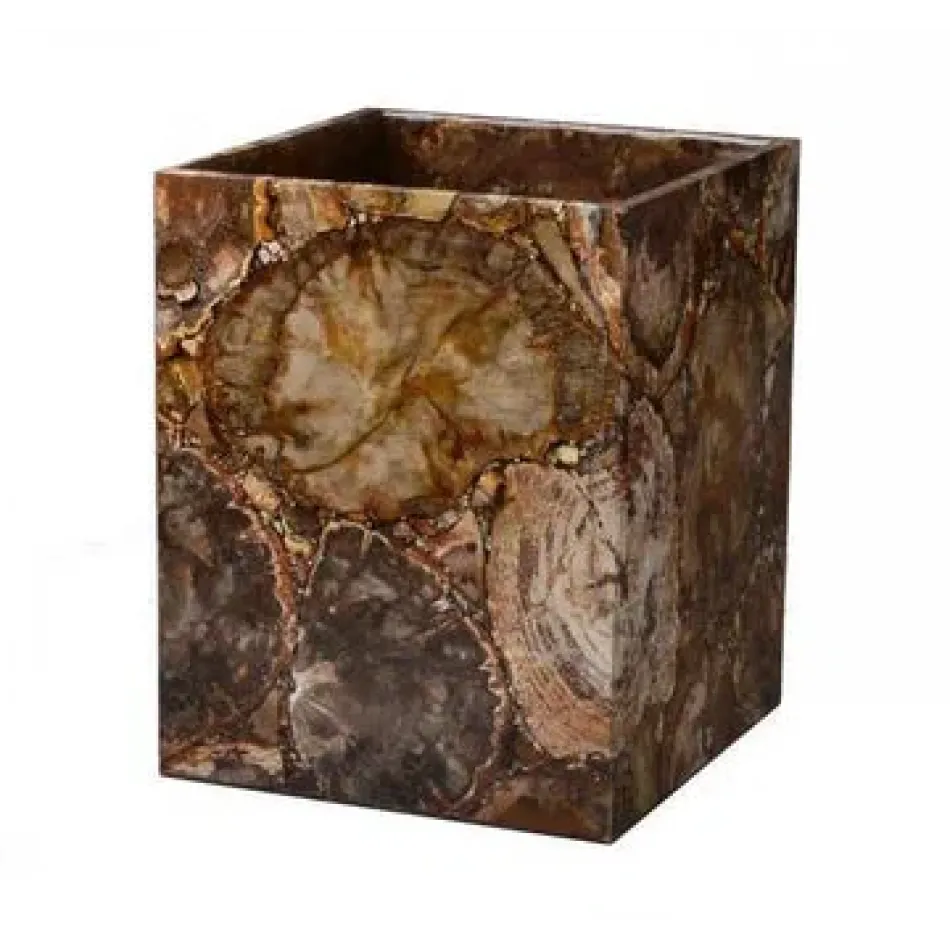 Taj Premium Gemstone Petrified Wood  Wastebasket + Liner (8"L x 8"W x 10"H)