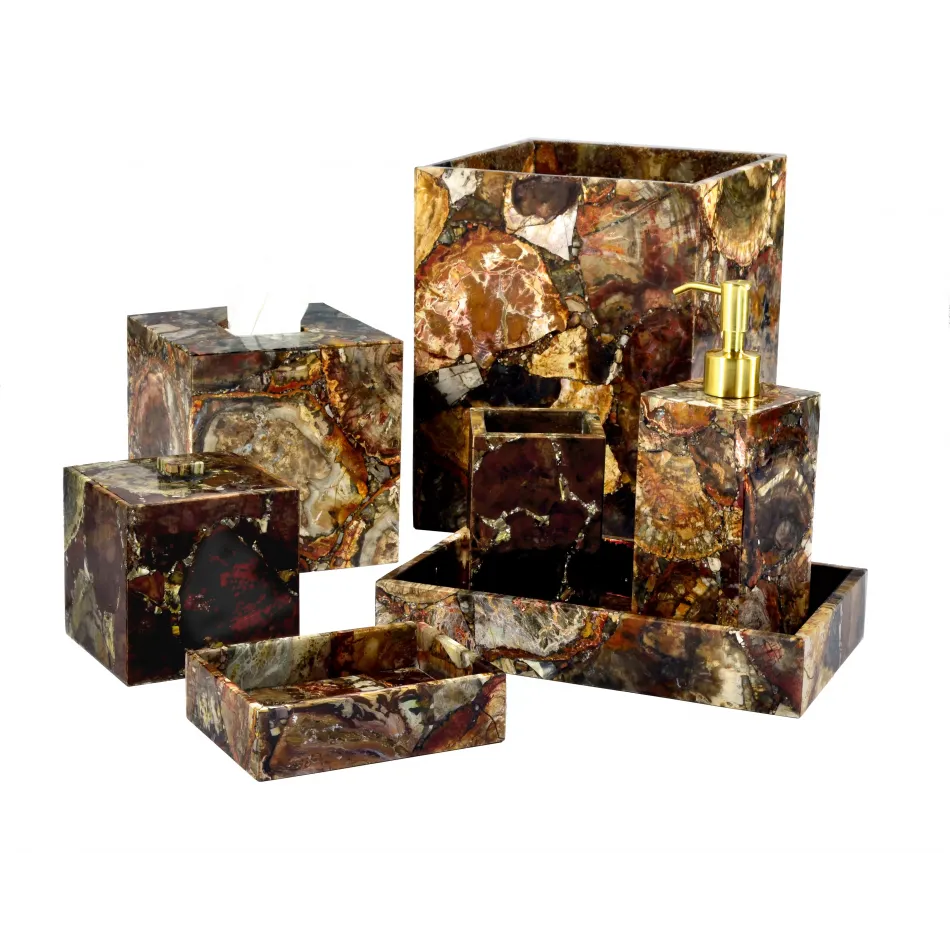 Taj Premium Gemstone Petrified Wood  Soap Dish (5.5"L x 4"W x 1.5"H)
