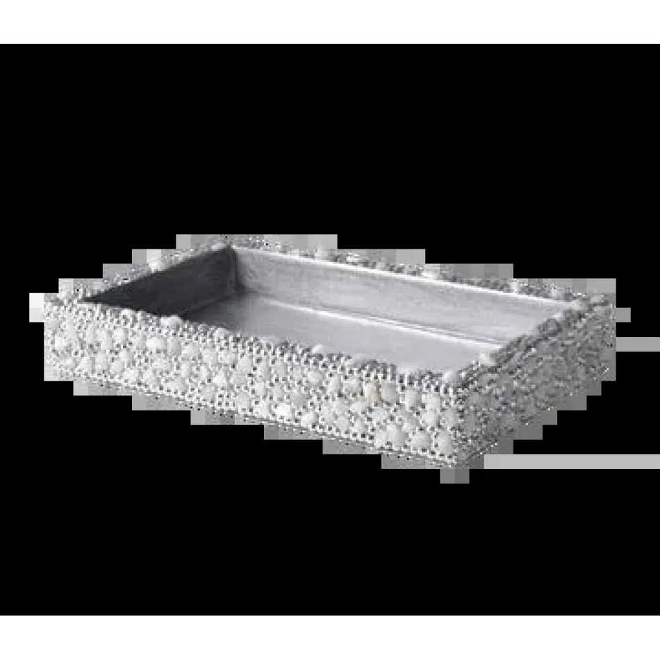 Ambrosia White Quartz/Silver Small Rectangle Tray (10"L X 6"W X 1.5"H)