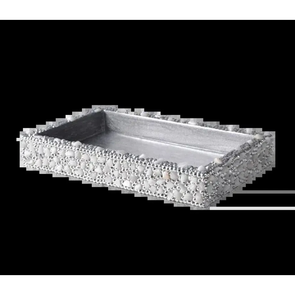 Ambrosia White Quartz/Silver Small Rectangle Tray (10"L x 6"W x 1.5"H)