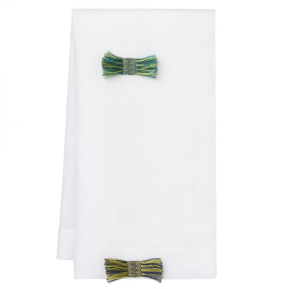 Bora Bora Blue/Mustard Bows on White Set of 4 Napkins 20 x 20 in