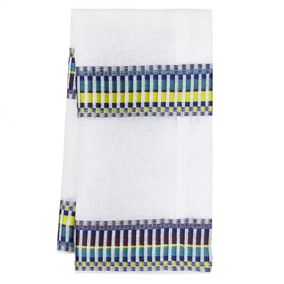 Sicily Purple, blue stripes on White Set of 4 Napkins 20 x 20 in