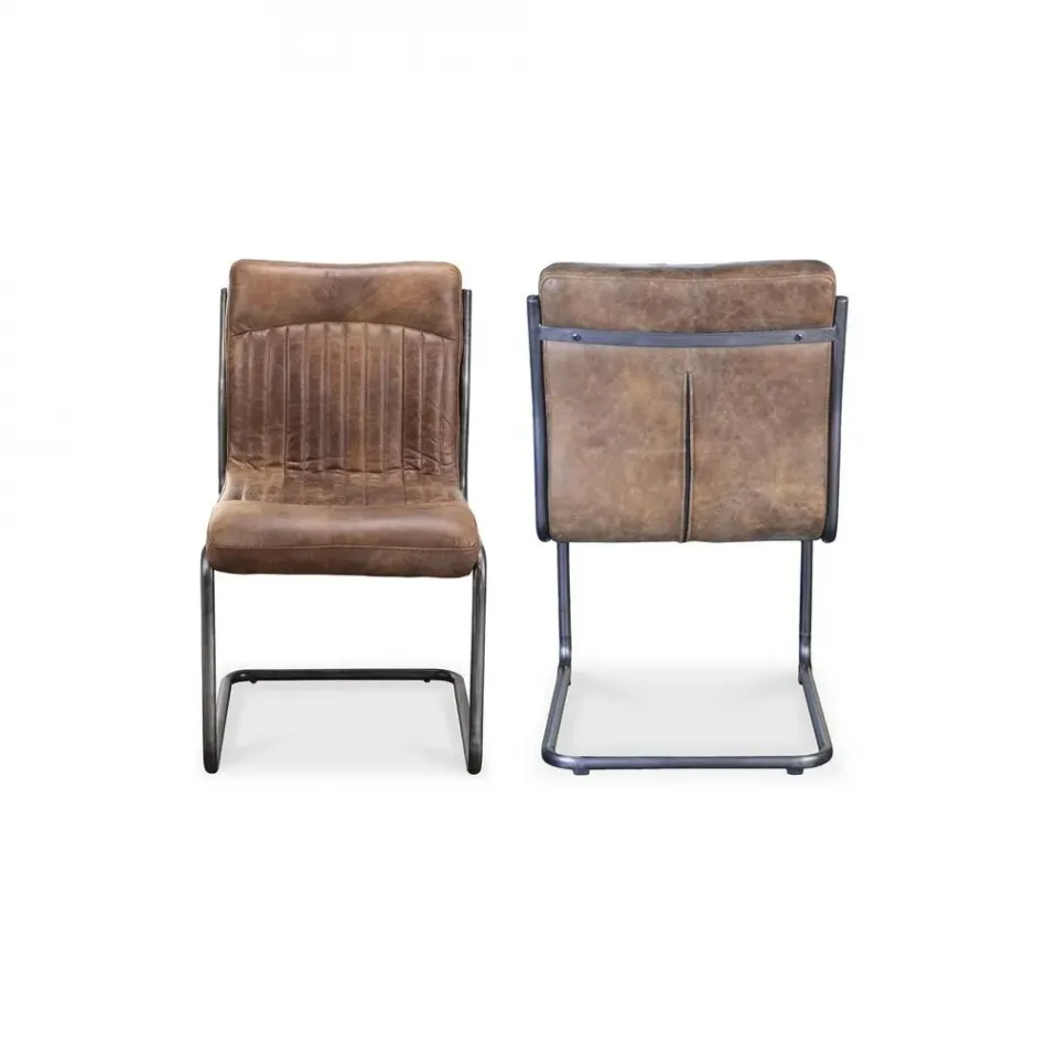 Ansel Dining Chair Grazed Brown Leather - Set Of Two