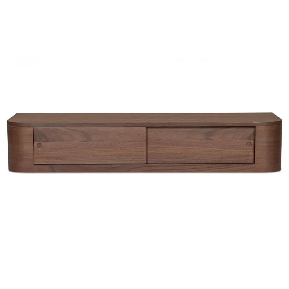 Round Walnut Off Floating Console Table