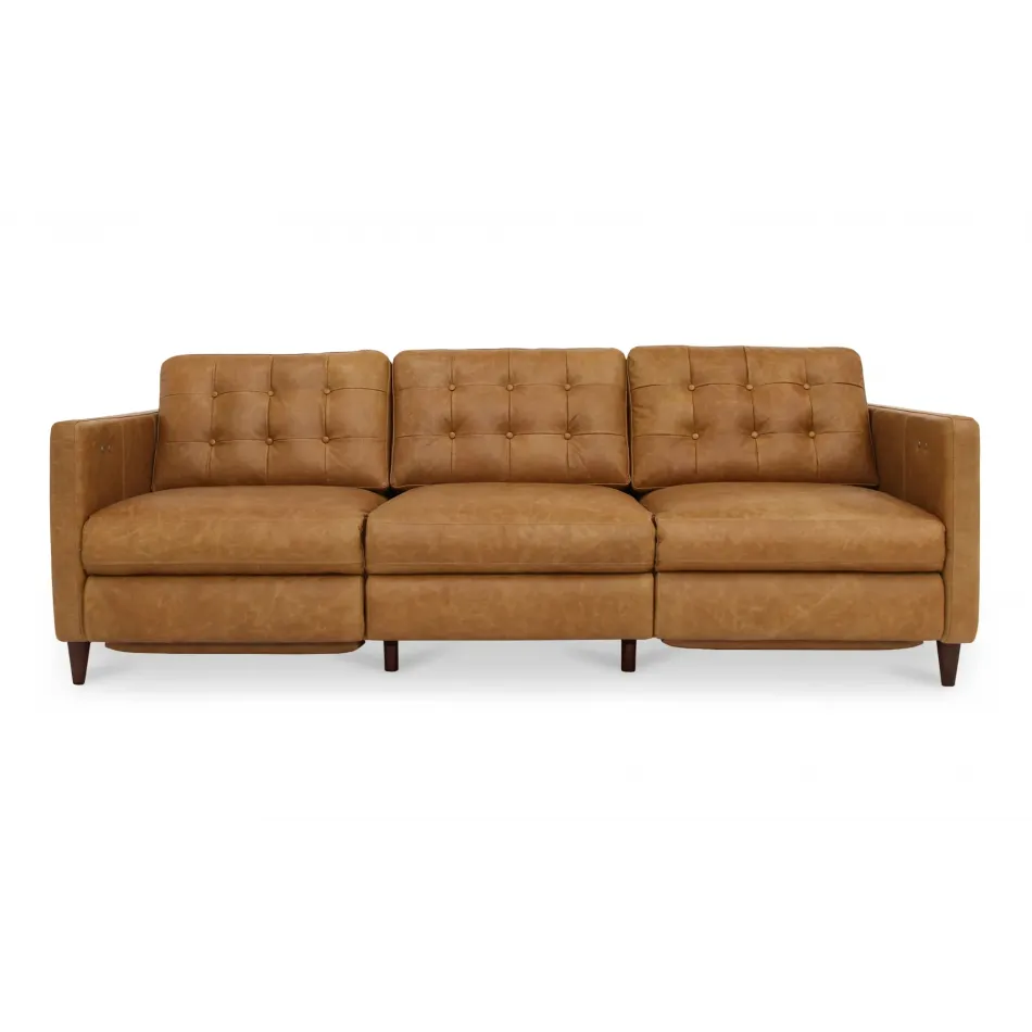 Bridgers Tan Leather Power Recliner Sofa