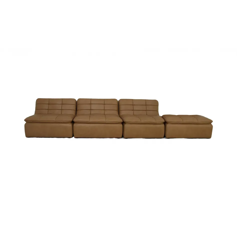 Lino Tan Leather Lounge Modular Sectional