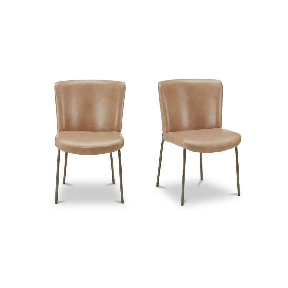 Early Tan Leather Dining Chair Set of Two