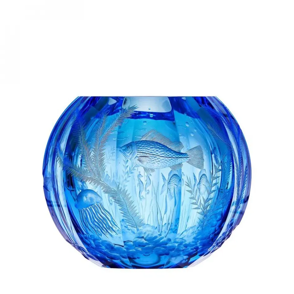 Globe Vase Aquamarine Lead-Free Crystal, Cut, Engraving Fish Empire 20 cm