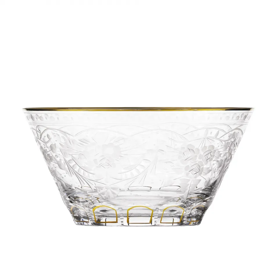 Maharani Clear Lead-Free Crystal, Cut, 24 Gold (Thin Line), Engraving Small Bowl 12,5 cm