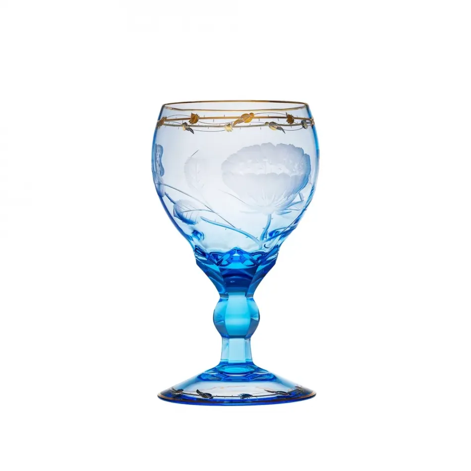 Paula Aquamarine Lead-Free Crystal, Cut, Engraving Roses, 24-Carat Gold (Thin Line) Brandy & Cognac 320 ml