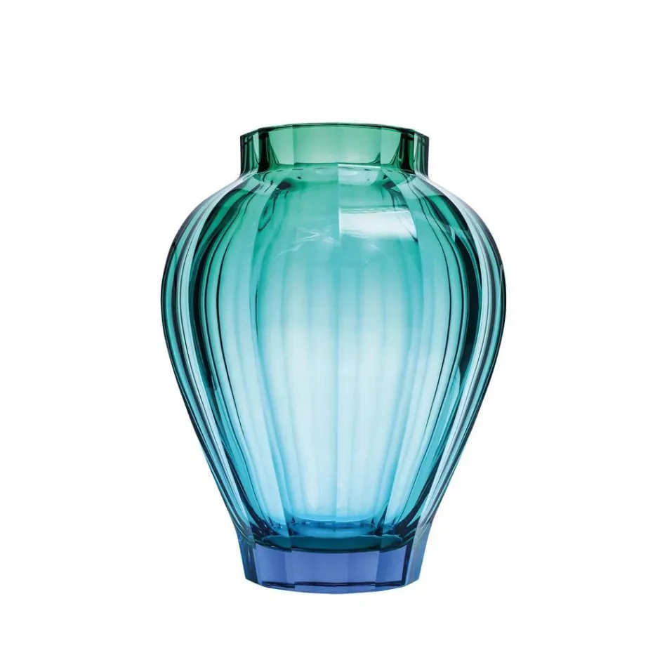 Lirio Underlaid Vase Aquamarine Green Lead-Free Crystal, Cut Panel 33 cm