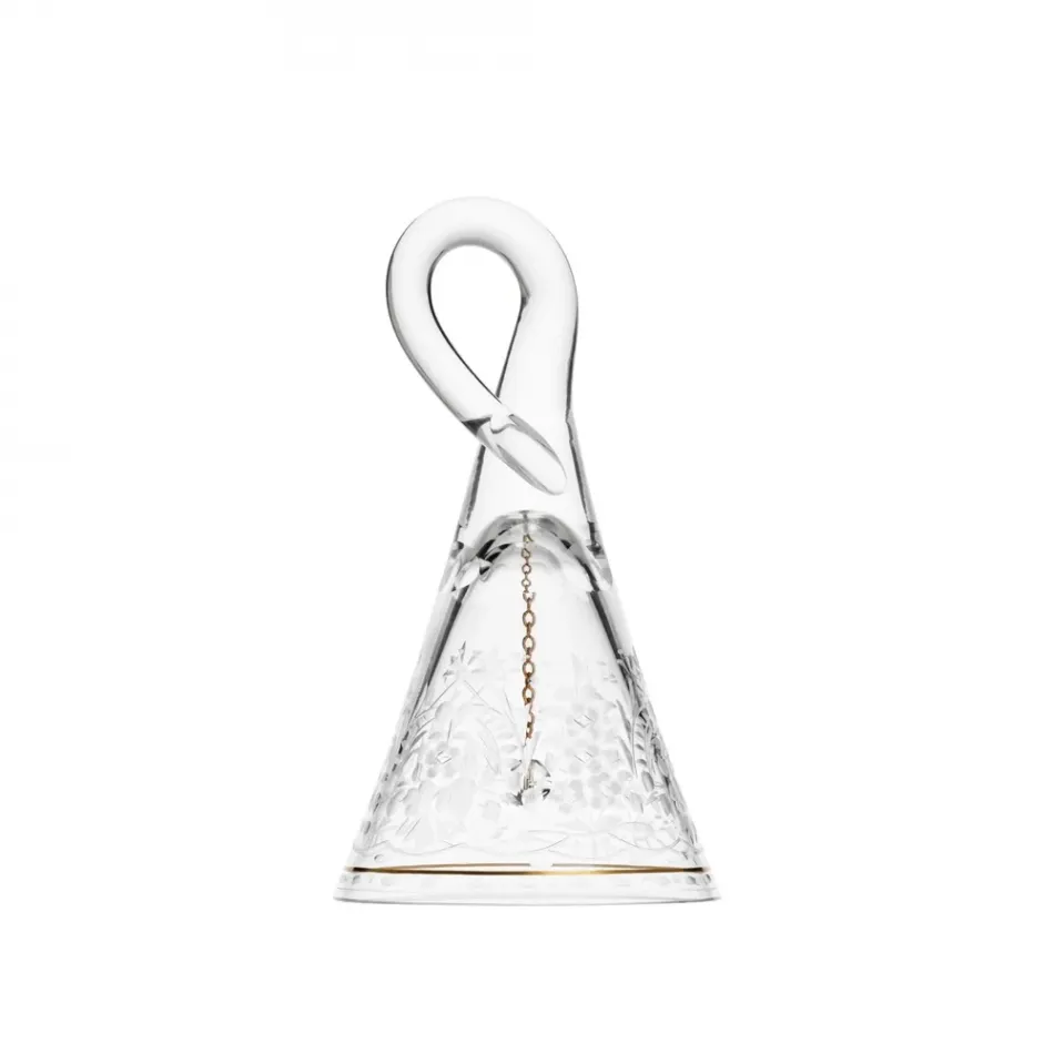 Maharani Clear Lead-Free Crystal, Cut, 24 Gold (Thin Line), Engraving Christmass Bell 15,5 cm