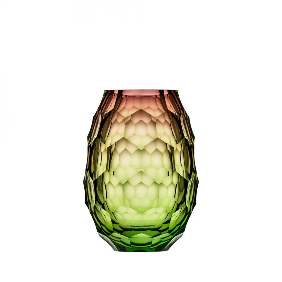 Caorle Underlaid Vase Ocean Green Rose Lead-Free Crystal, Cut Panel 21 Cm