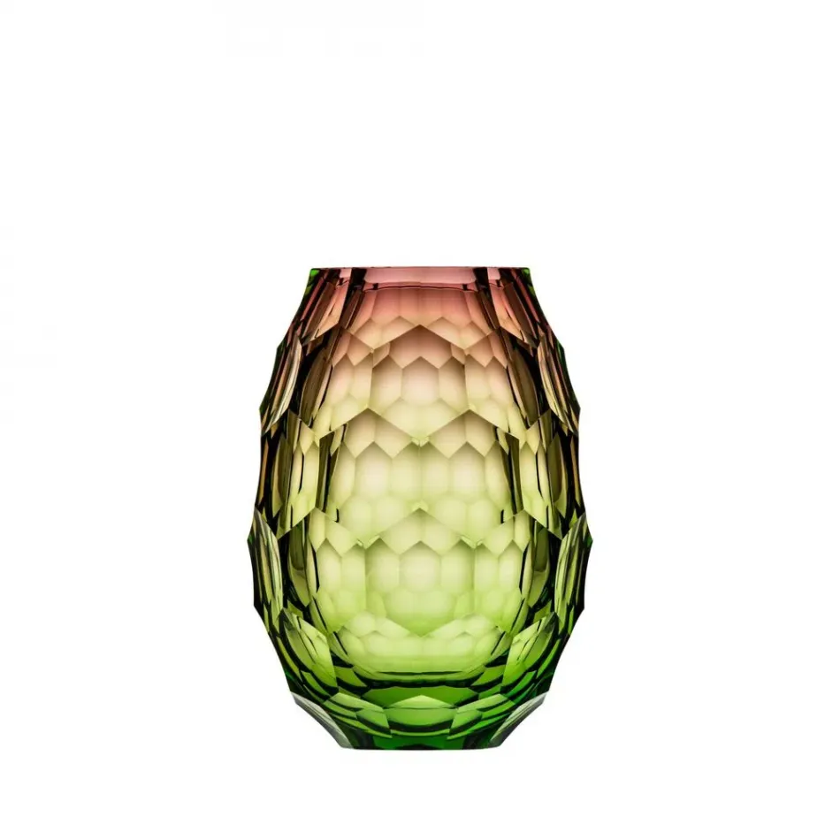 Caorle Underlaid Vase Ocean Green Rose Lead-Free Crystal, Cut Panel 21 cm