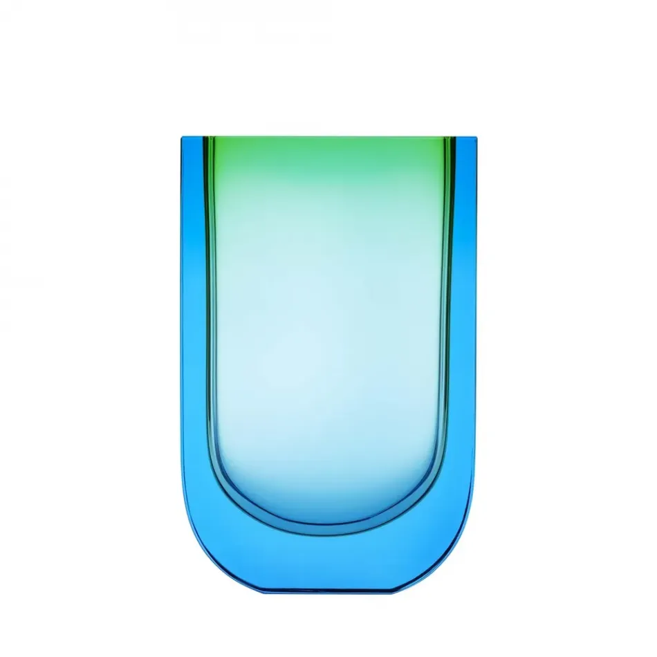Four Seasons Aquamarine Green Lead-Free Crystal, Cut Underlaid Vase 29,0 cm