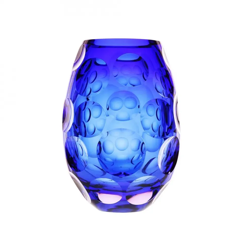 Bubbles Underlaid Vase Alexandrite Blue Lead-Free Crystal, Cut Lenses 30 cm